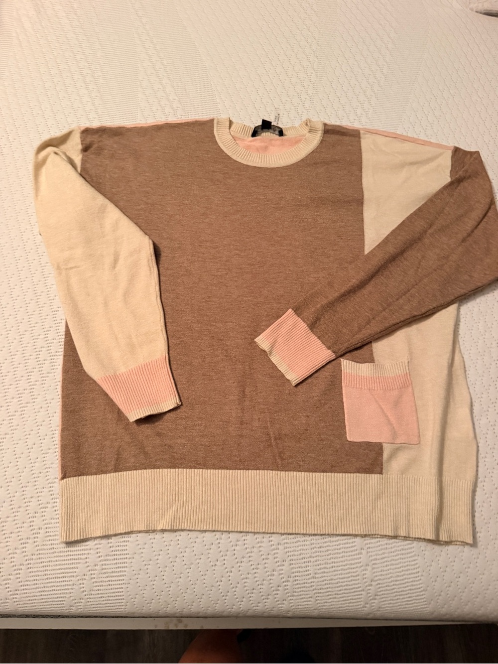 CHARLIE B Colorblock Crewneck Sweater in Brown, Cream & Pink
